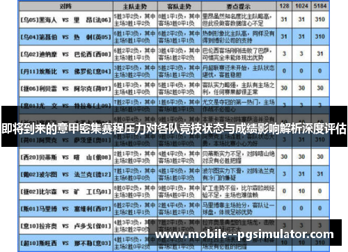 即将到来的意甲密集赛程压力对各队竞技状态与成绩影响解析深度评估 即将到来的意甲密集赛程压力对各队竞技状态与成绩影响解析深度评估