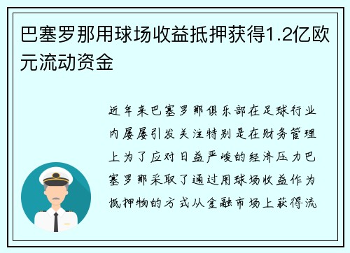 巴塞罗那用球场收益抵押获得1.2亿欧元流动资金 巴塞罗那用球场收益抵押获得1.2亿欧元流动资金